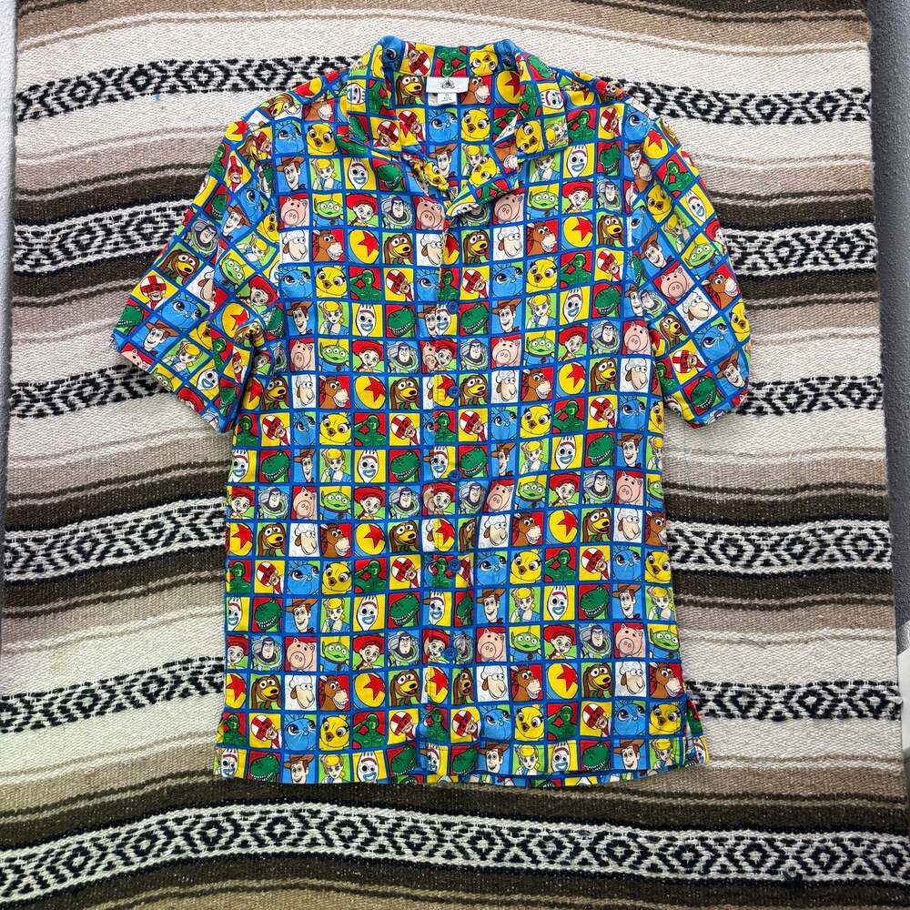 Men's Disney Park's Pixar Toy Story 4 Blocked Hawaiian Button Up Shirt Sz Small